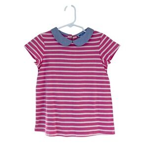 Jacadi Paris Girls Pink White Striped Peter Pan Collar Top Size 8Y 128cm
